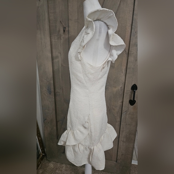 DO+BE One-Shoulder Ruffle Detail Mini Dress In Cream. Size Small NWT - Picture 12 of 16